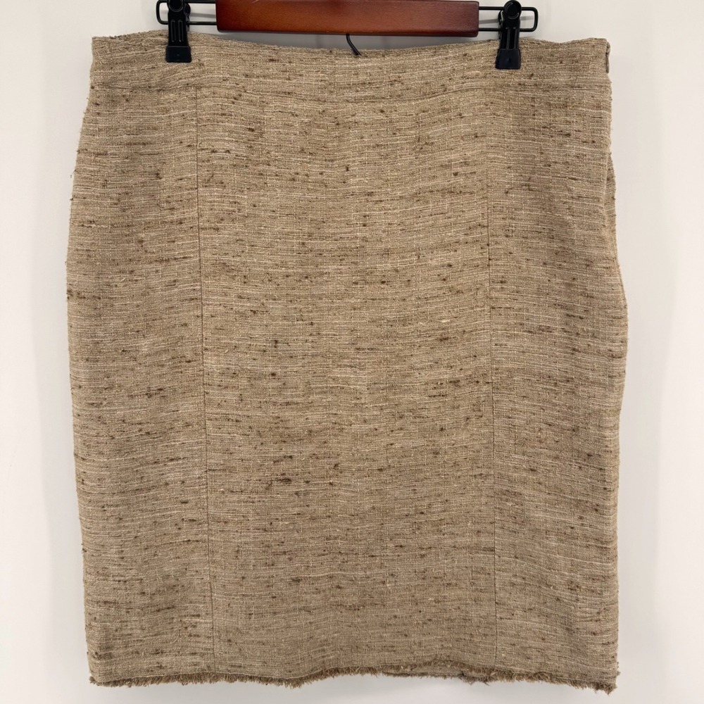Burberry London Pencil Skirt Womens‎ 12 Tan Linen Silk Wool Tweed Made in Italy